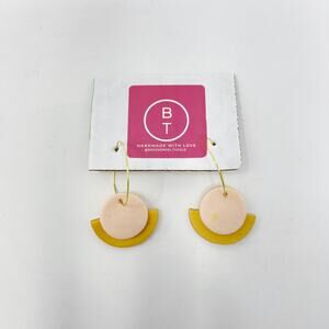 Brooke Noel Tuggle Handmade Clay Earrings Circle Half Moon Gold Tone Hoop Pink
